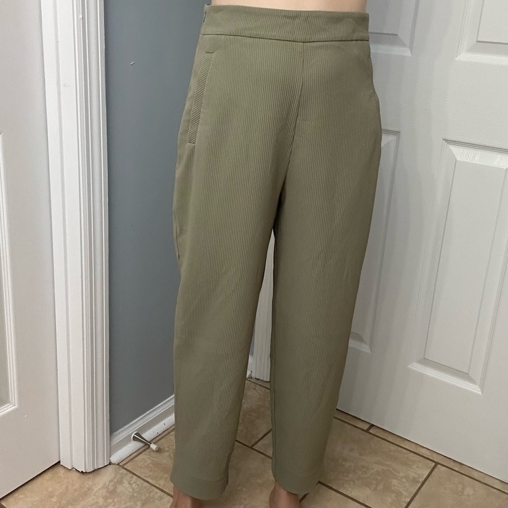 Zara Trousers Pants Olive Green Straight Ribbed Work Minimalist Size Large